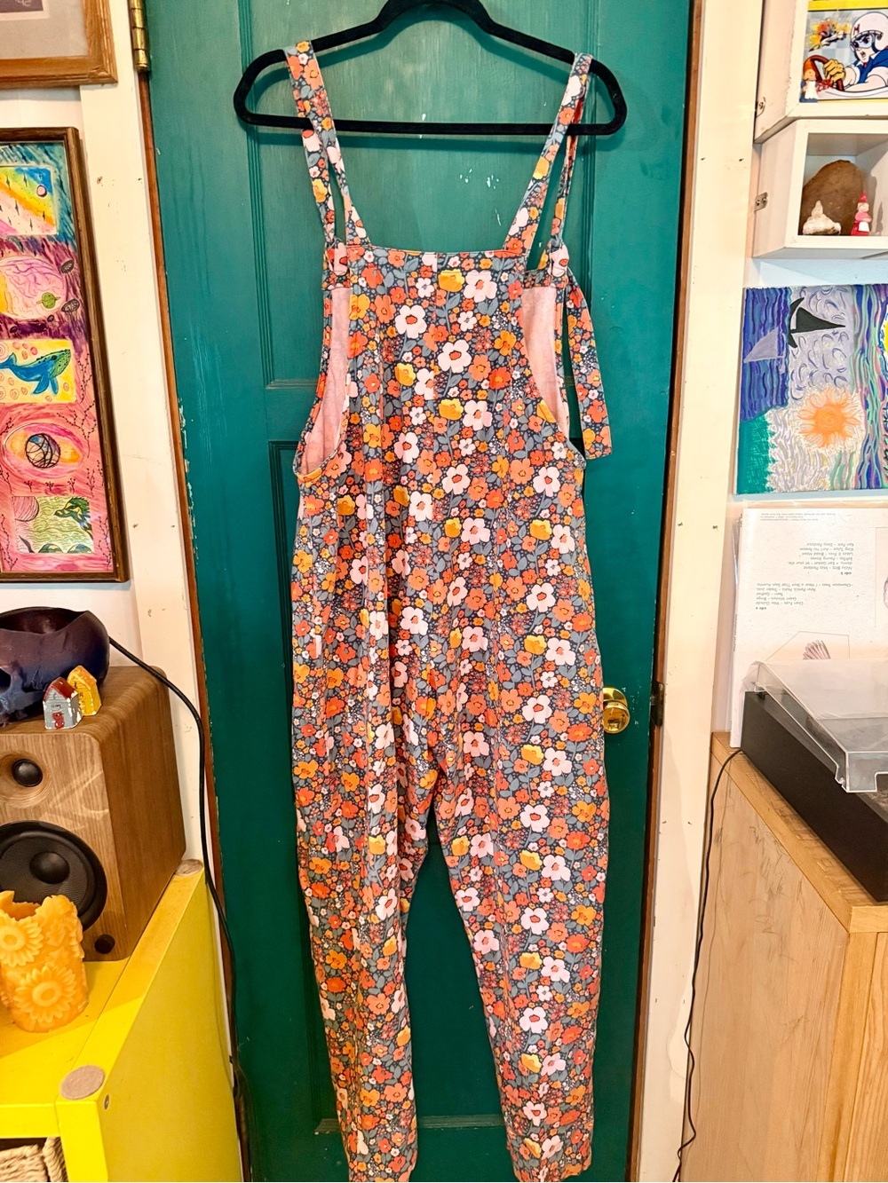 Lucy and Yak Floral Print Overalls in Orange and White - Picture 2 of 4